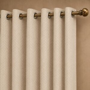LINENWALAS 100% True Blackout Long Door Curtains 9 Feet Long Set of 2 |Embossed Herringbone Leaf |Room Darkening Curtain |Thermal Insulated Curtains for Living Room, Bedroom (129 x 274 cm, Beige)